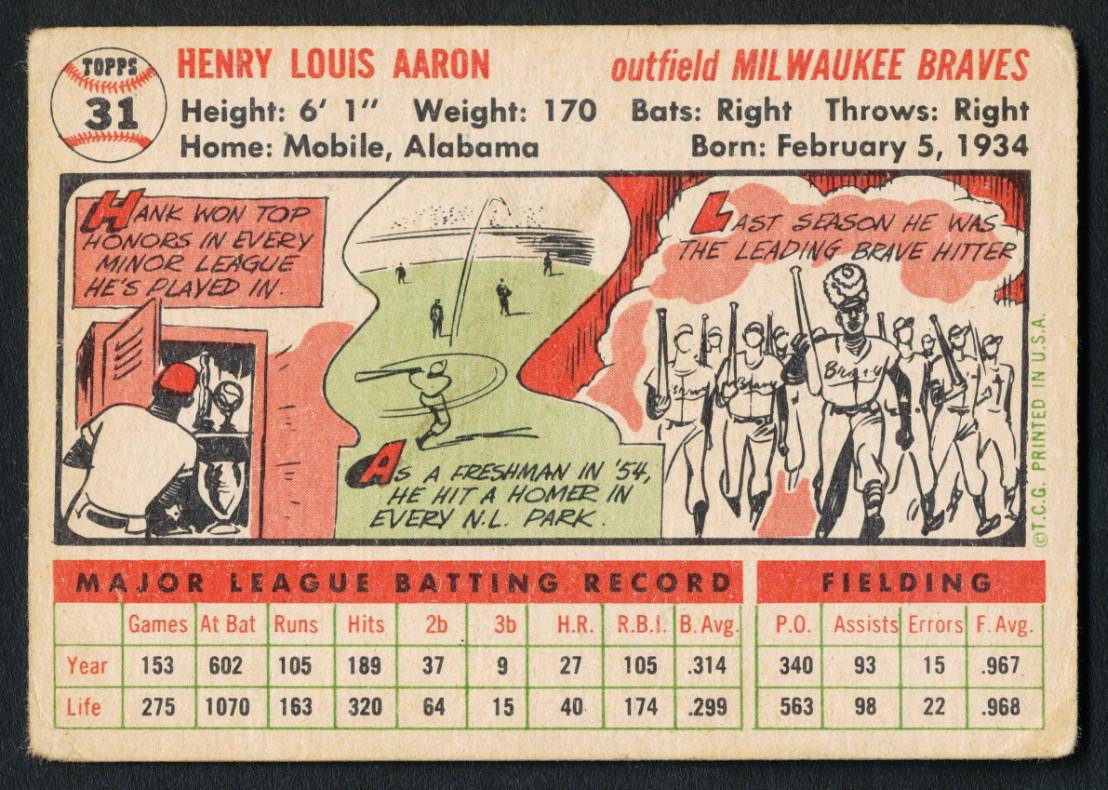 Hank Aaron 1956 Topps #31 at PristineAuction.com Hank Aaron 1956 Topps #31 at PristineAuction.com