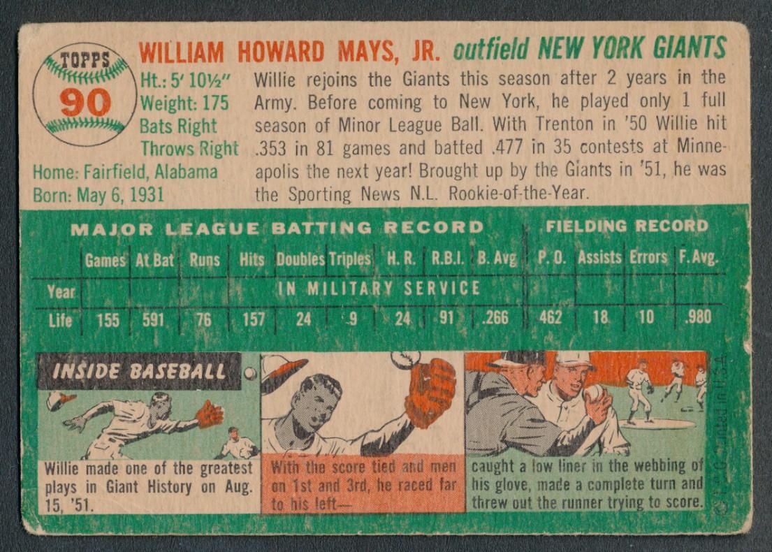 Willie Mays 1954 Topps #90 at PristineAuction.com Willie Mays 1954 Topps #90 at PristineAuction.com