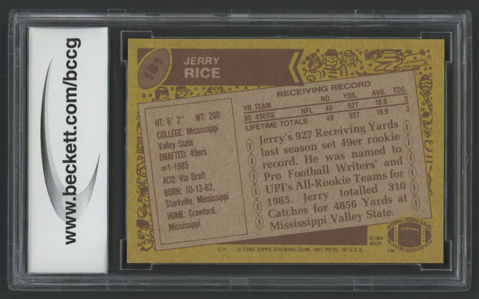 Jerry Rice 1986 Topps #161 RC (BCCG 9) at PristineAuction.com Jerry Rice 1986 Topps #161 RC (BCCG 9) at PristineAuction.com