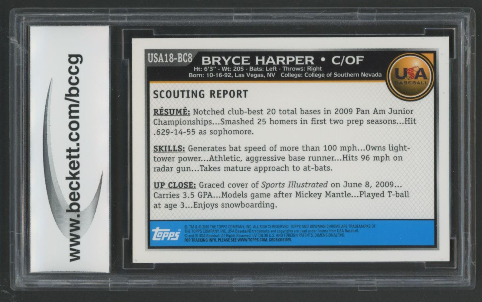 Bryce Harper 2010 Bowman Chrome 18U USA Baseball #18BC8 RC (BCCG 9) at PristineAuction.com Bryce Harper 2010 Bowman Chrome 18U USA Baseball #18BC8 RC (BCCG 9) at PristineAuction.com