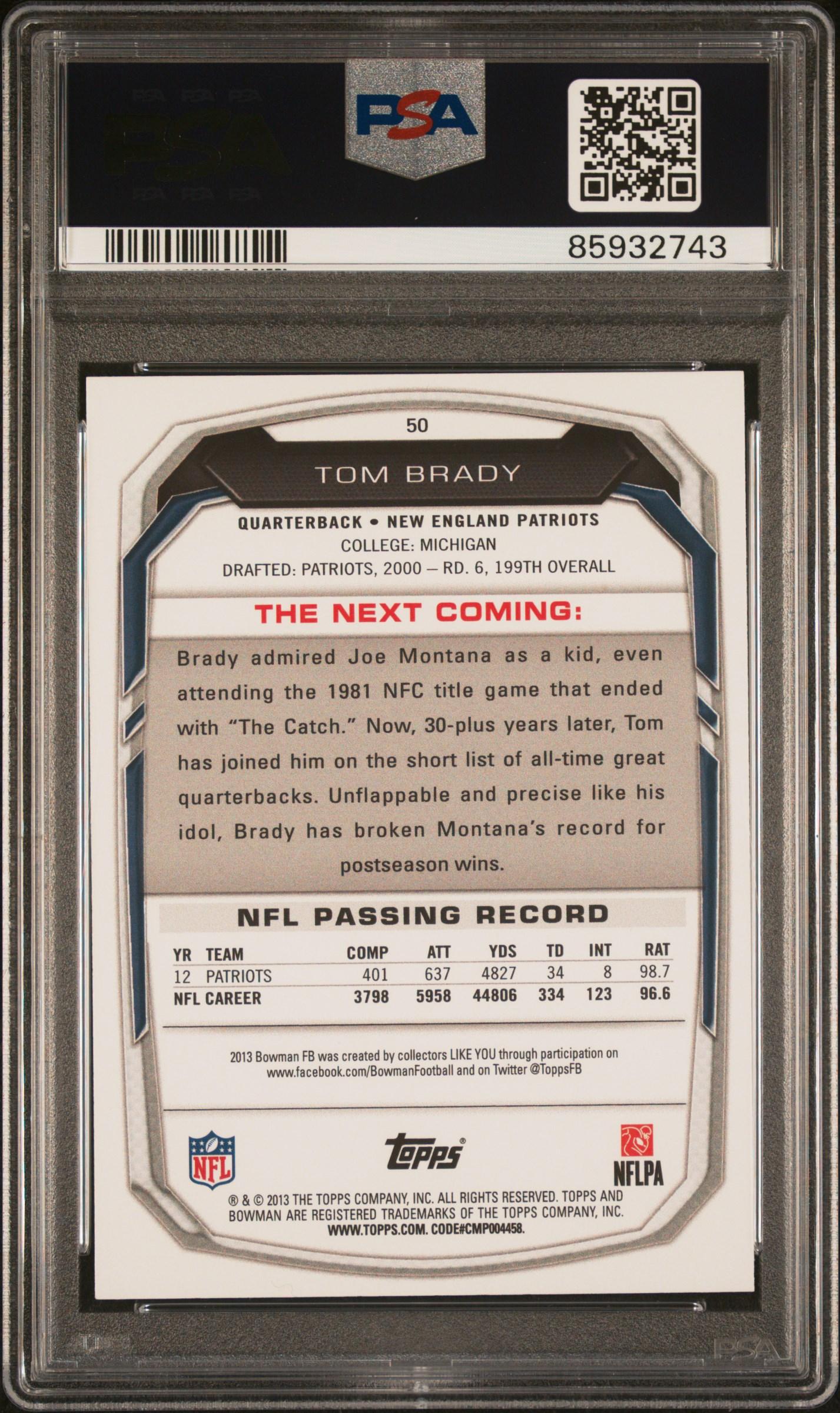 Tom Brady 2013 Bowman #50 (PSA 10) at PristineAuction.com Tom Brady 2013 Bowman #50 (PSA 10) at PristineAuction.com