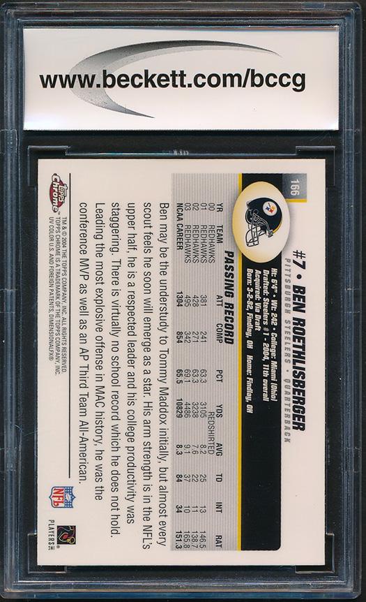 Ben Roethlisberger 2004 Topps Chrome #166 RC (BCCG 9) at PristineAuction.com Ben Roethlisberger 2004 Topps Chrome #166 RC (BCCG 9) at PristineAuction.com