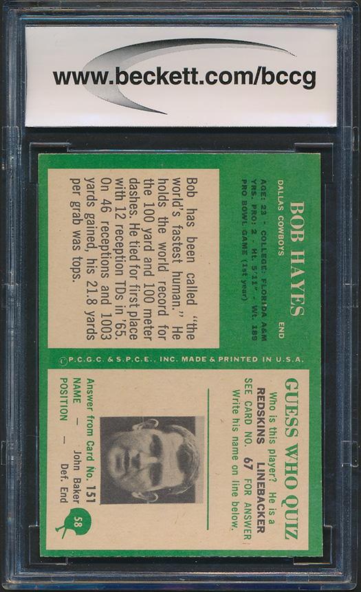 Bob Hayes 1966 Philadelphia #58 RC (BCCG 9) at PristineAuction.com Bob Hayes 1966 Philadelphia #58 RC (BCCG 9) at PristineAuction.com