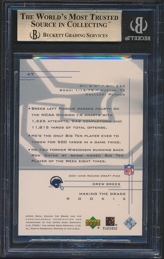 Drew Brees 2001 UD Graded Action #47 #334/500 RC (BGS 9.5) at PristineAuction.com Drew Brees 2001 UD Graded Action #47 #334/500 RC (BGS 9.5) at PristineAuction.com