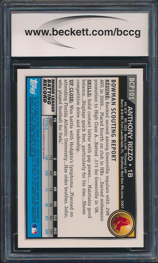 Anthony Rizzo 2010 Bowman Chrome Prospects AU #BCP101B (BCCG 10) at PristineAuction.com Anthony Rizzo 2010 Bowman Chrome Prospects AU #BCP101B (BCCG 10) at PristineAuction.com