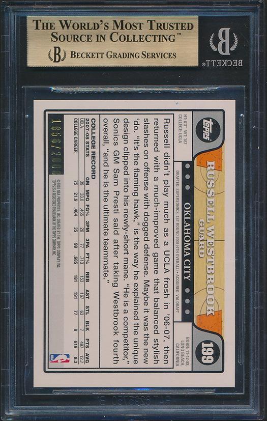 Russell Westbrook 2008-09 Topps Gold Border #199 #1856/2008 (BGS 9.5) at PristineAuction.com Russell Westbrook 2008-09 Topps Gold Border #199 #1856/2008 (BGS 9.5) at PristineAuction.com