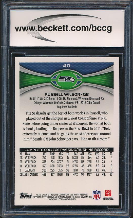 Russell Wilson 2012 Topps Chrome #40A (BCCG 10) at PristineAuction.com Russell Wilson 2012 Topps Chrome #40A (BCCG 10) at PristineAuction.com