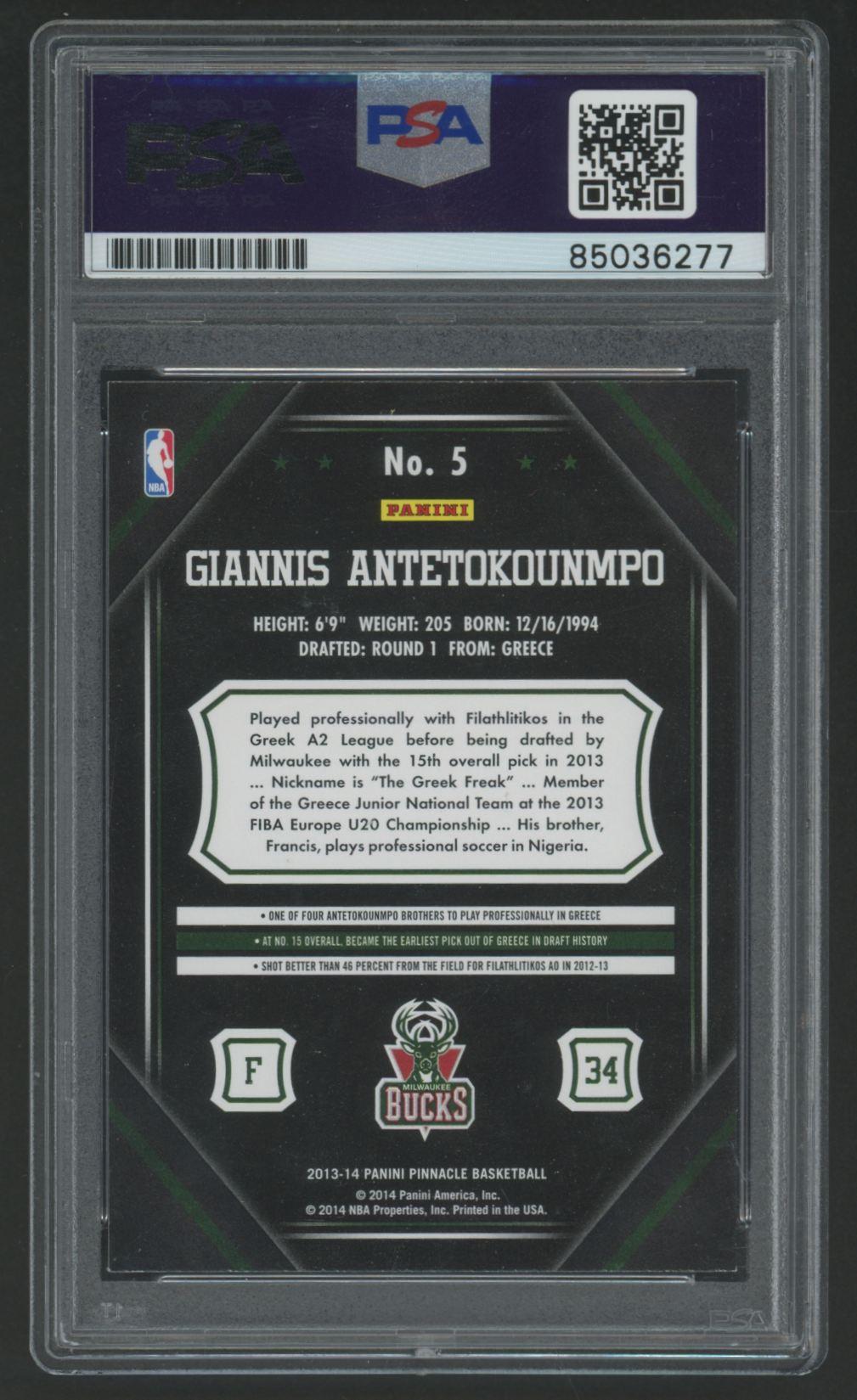 Giannis Antetokounmpo Signed 2013-14 Pinnacle #5 RC (PSA) at PristineAuction.com Giannis Antetokounmpo Signed 2013-14 Pinnacle #5 RC (PSA) at PristineAuction.com