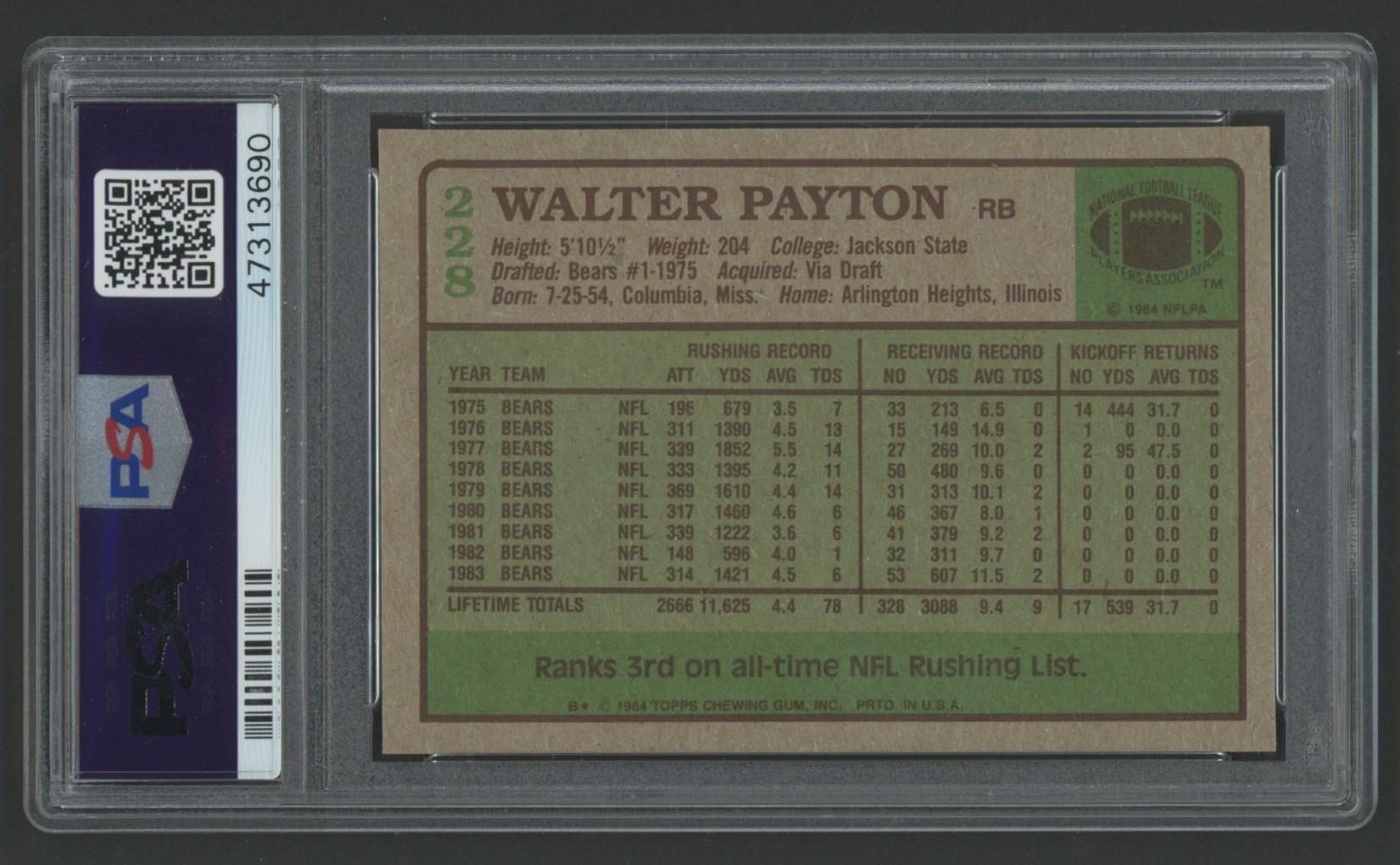 Walter Payton 1984 Topps #228 (PSA 8) at PristineAuction.com Walter Payton 1984 Topps #228 (PSA 8) at PristineAuction.com