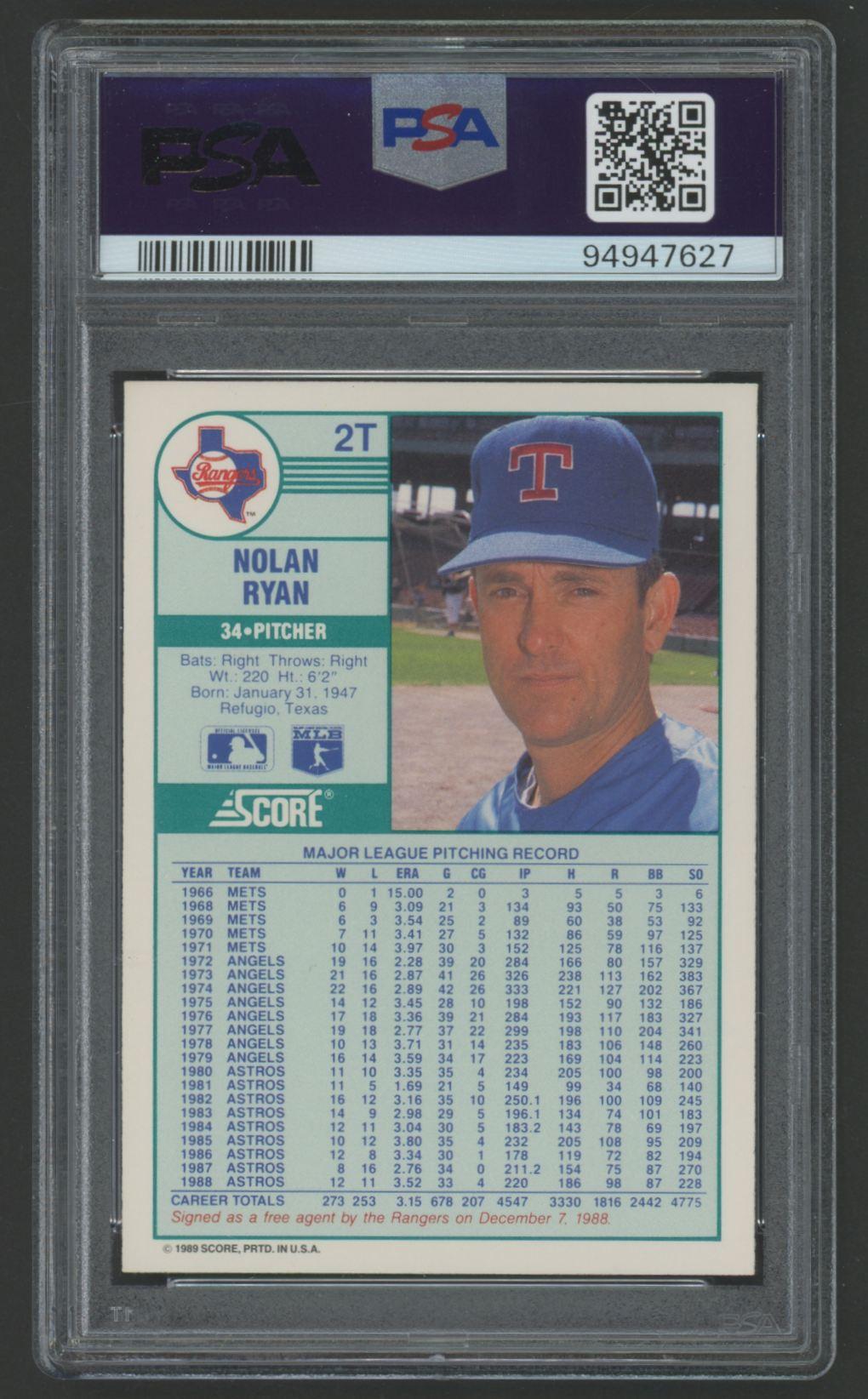 Nolan Ryan 1989 Score Traded #2T (PSA 10) at PristineAuction.com Nolan Ryan 1989 Score Traded #2T (PSA 10) at PristineAuction.com
