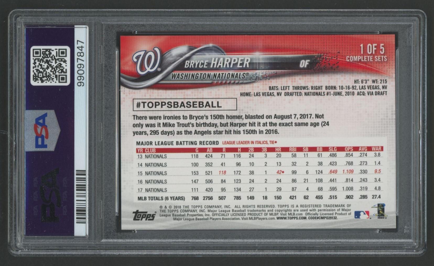 Bryce Harper 2018 Topps Complete All-Star Insert #1 (PSA 10) at PristineAuction.com Bryce Harper 2018 Topps Complete All-Star Insert #1 (PSA 10) at PristineAuction.com