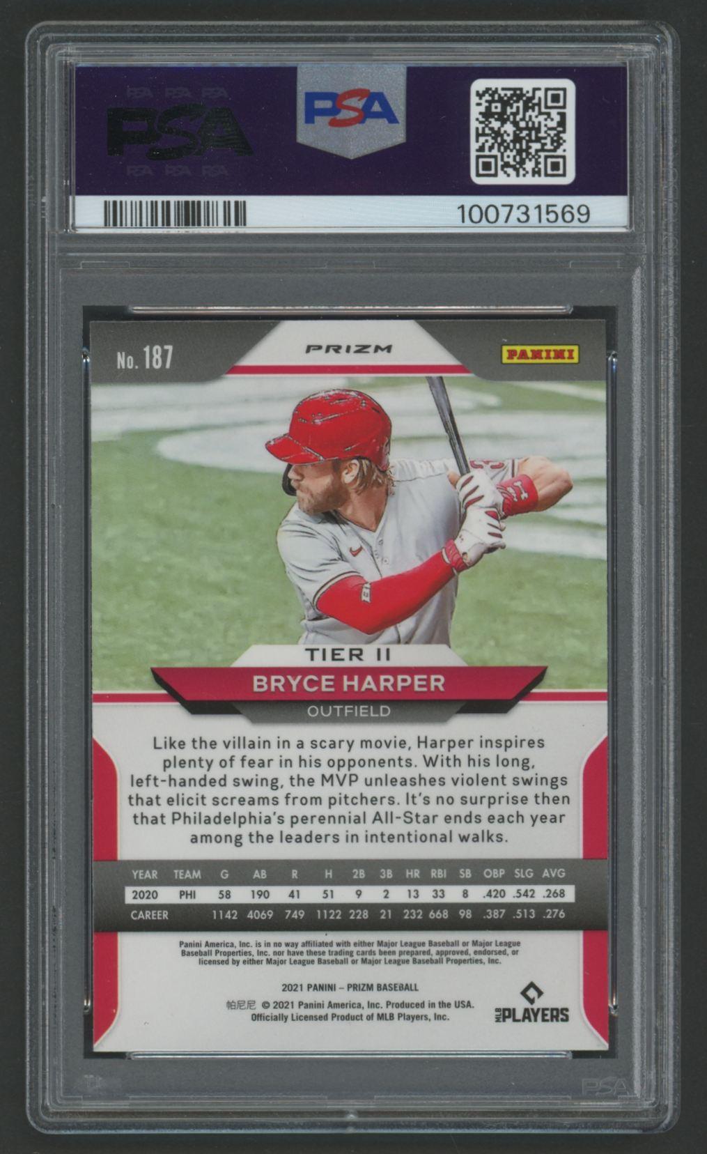 Bryce Harper 2021 Panini Prizm Red White Blue #187 (PSA 10) at PristineAuction.com Bryce Harper 2021 Panini Prizm Red White Blue #187 (PSA 10) at PristineAuction.com