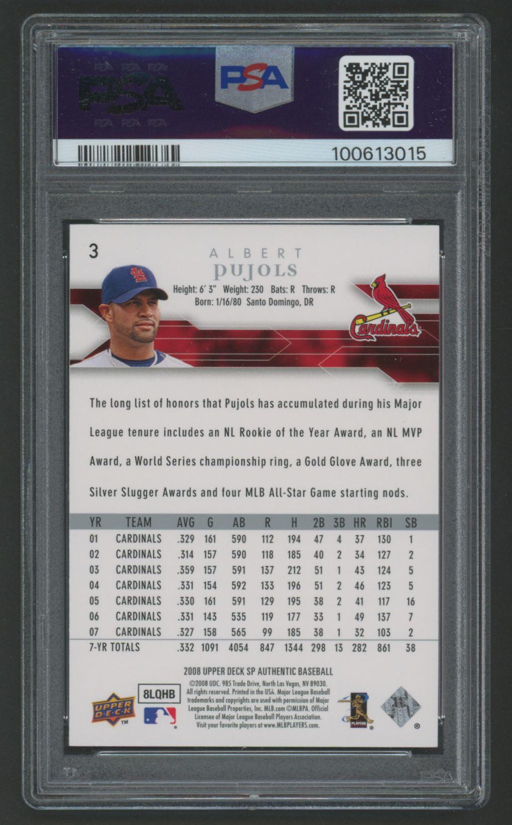 Albert Pujols 2008 SP Authentic #3 (PSA 10) at PristineAuction.com Albert Pujols 2008 SP Authentic #3 (PSA 10) at PristineAuction.com