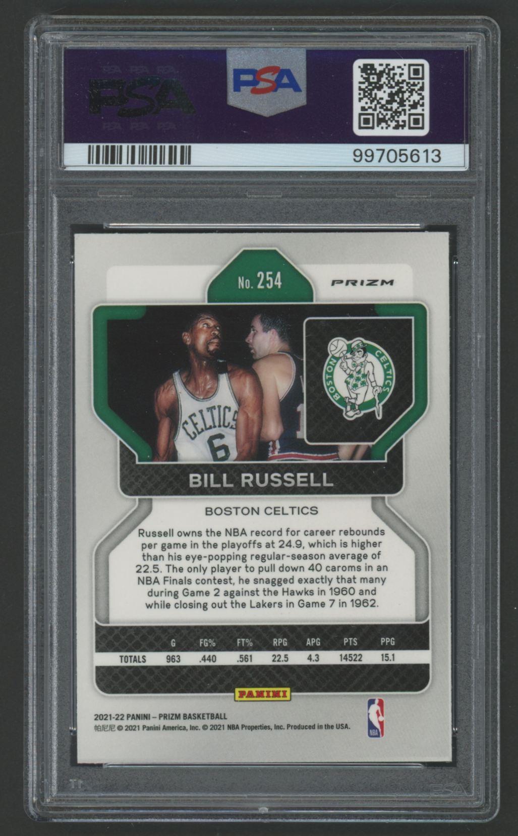 Bill Russell 2021 Panini Prizm Red/White/Blue Prizm #254 (PSA 10) at PristineAuction.com Bill Russell 2021 Panini Prizm Red/White/Blue Prizm #254 (PSA 10) at PristineAuction.com