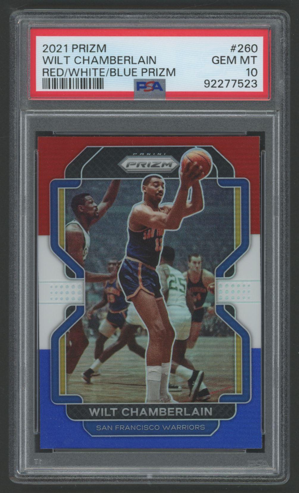 Wilt Chamberlain 2021 Panini Prizm Red/White/Blue Prizm #260 (PSA 10) at PristineAuction.com Wilt Chamberlain 2021 Panini Prizm Red/White/Blue Prizm #260 (PSA 10) at PristineAuction.com