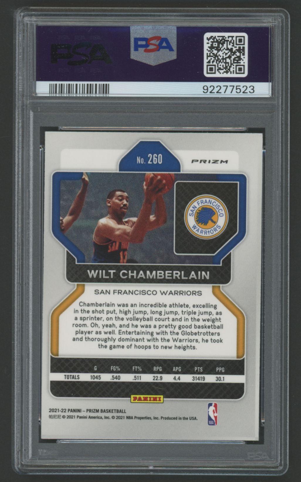 Wilt Chamberlain 2021 Panini Prizm Red/White/Blue Prizm #260 (PSA 10) at PristineAuction.com Wilt Chamberlain 2021 Panini Prizm Red/White/Blue Prizm #260 (PSA 10) at PristineAuction.com