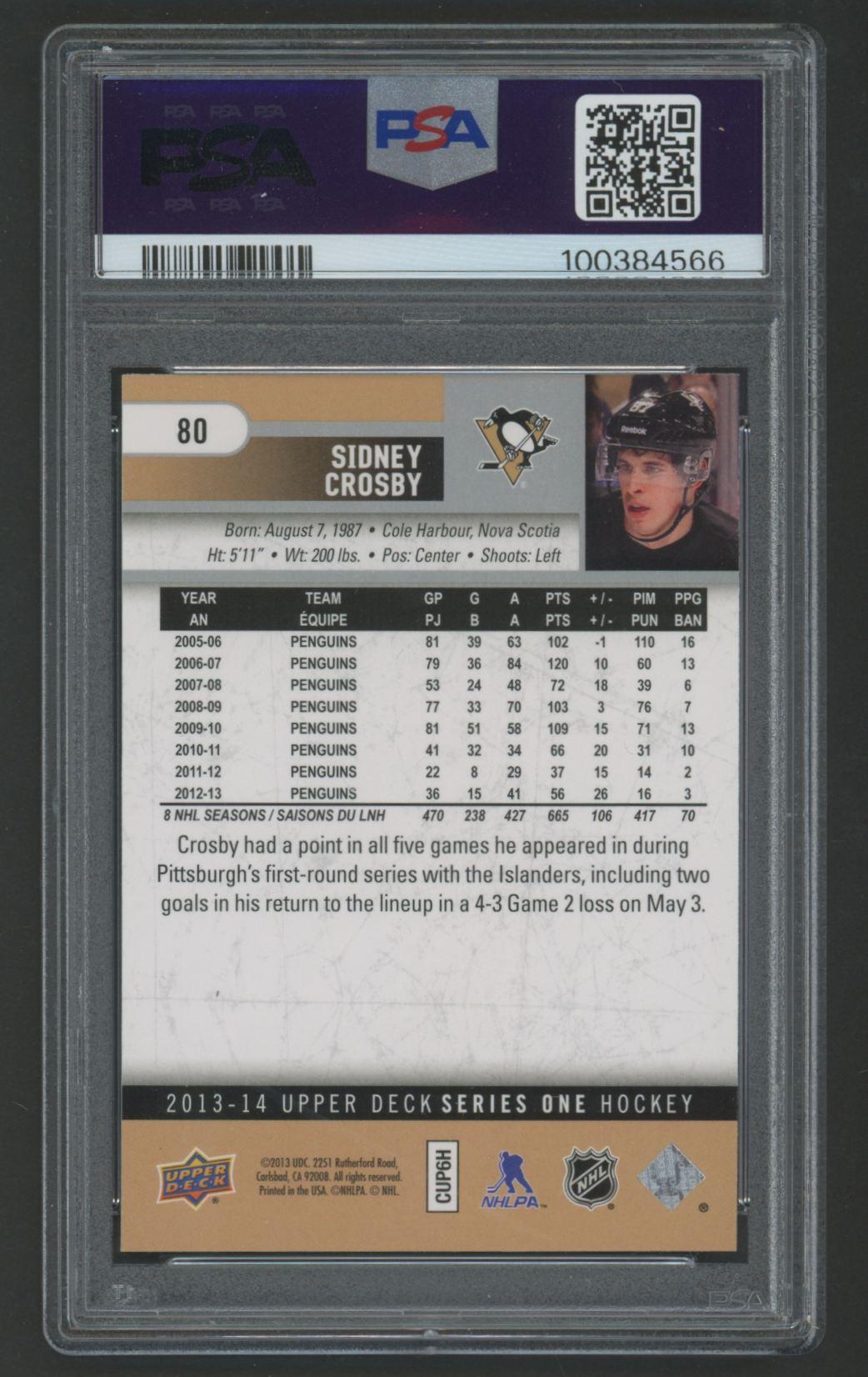 Sidney Crosby 2013 Upper Deck #80 (PSA 10) at PristineAuction.com Sidney Crosby 2013 Upper Deck #80 (PSA 10) at PristineAuction.com