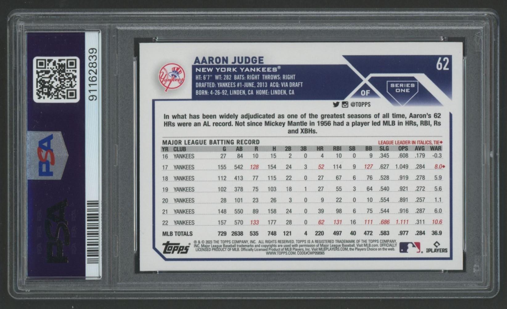 Aaron Judge 2023 Topps Complete All-Star Game #62 (PSA 10) at PristineAuction.com Aaron Judge 2023 Topps Complete All-Star Game #62 (PSA 10) at PristineAuction.com