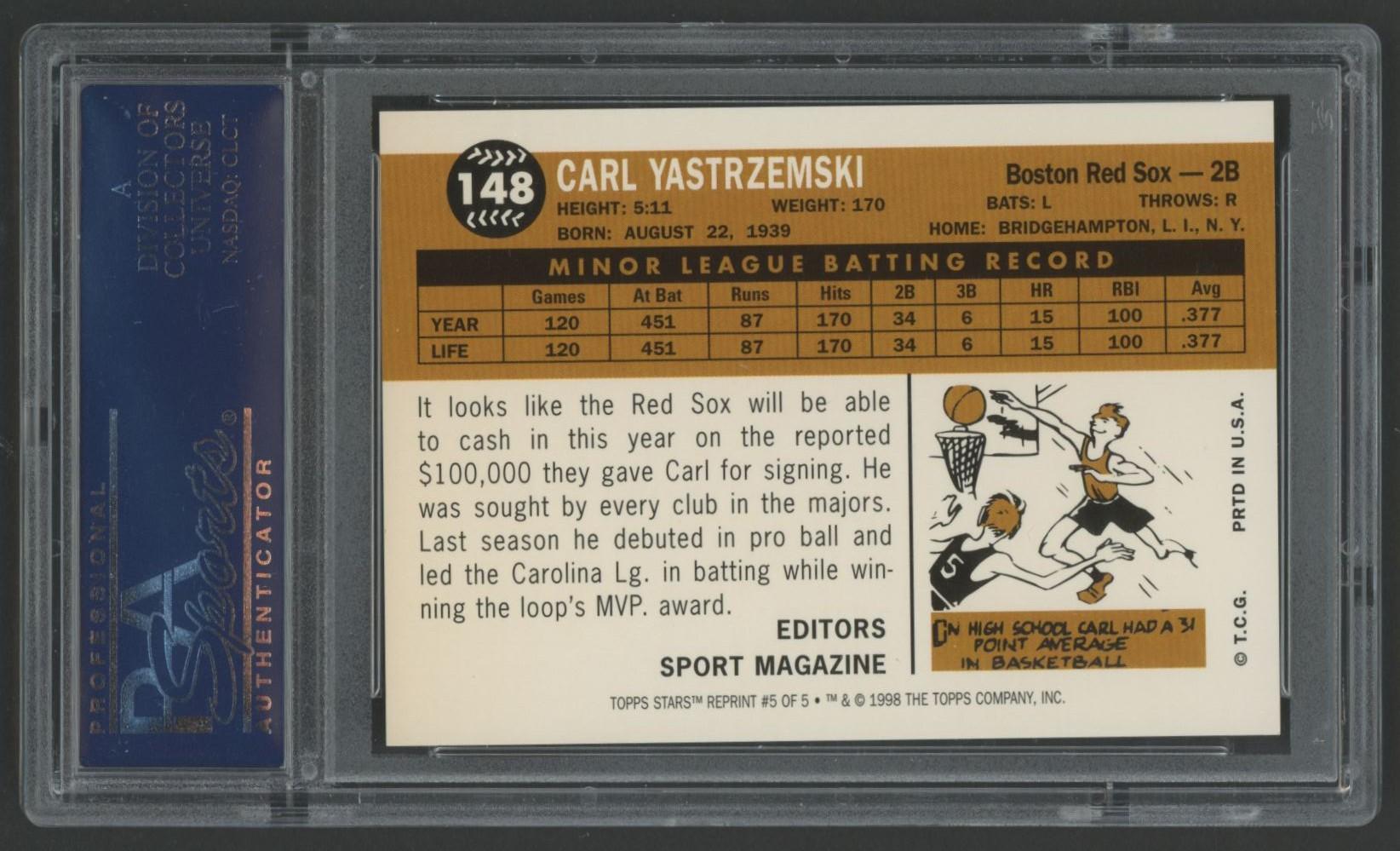 Carl Yastrzemski 1998 Topps Stars Rookie Reprints Autographs #5 (PSA 9) at PristineAuction.com Carl Yastrzemski 1998 Topps Stars Rookie Reprints Autographs #5 (PSA 9) at PristineAuction.com