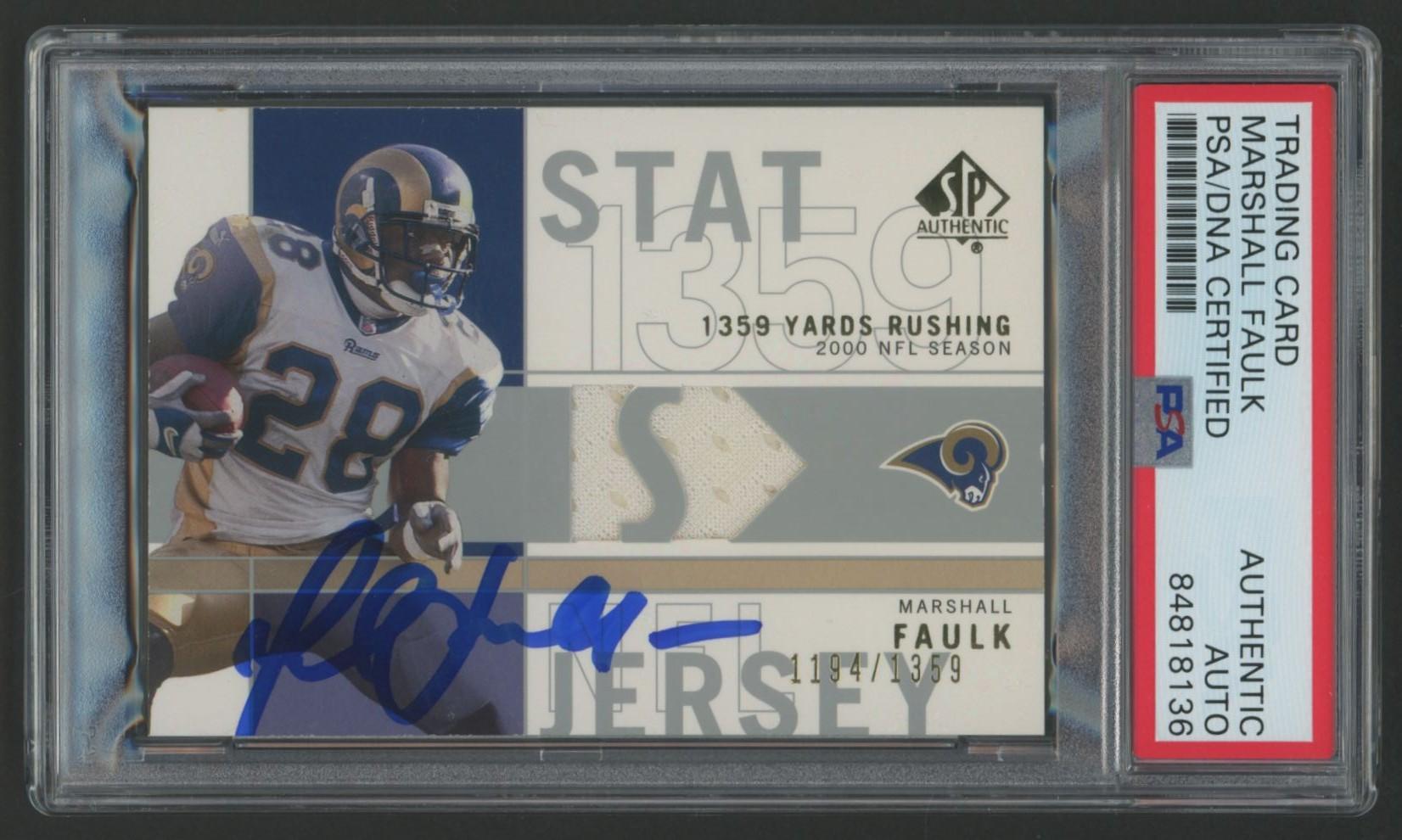 Marshall Faulk Signed 2001 SP Authentic Jersey #SPMF #1194/1359 (PSA) at PristineAuction.com Marshall Faulk Signed 2001 SP Authentic Jersey #SPMF #1194/1359 (PSA) at PristineAuction.com