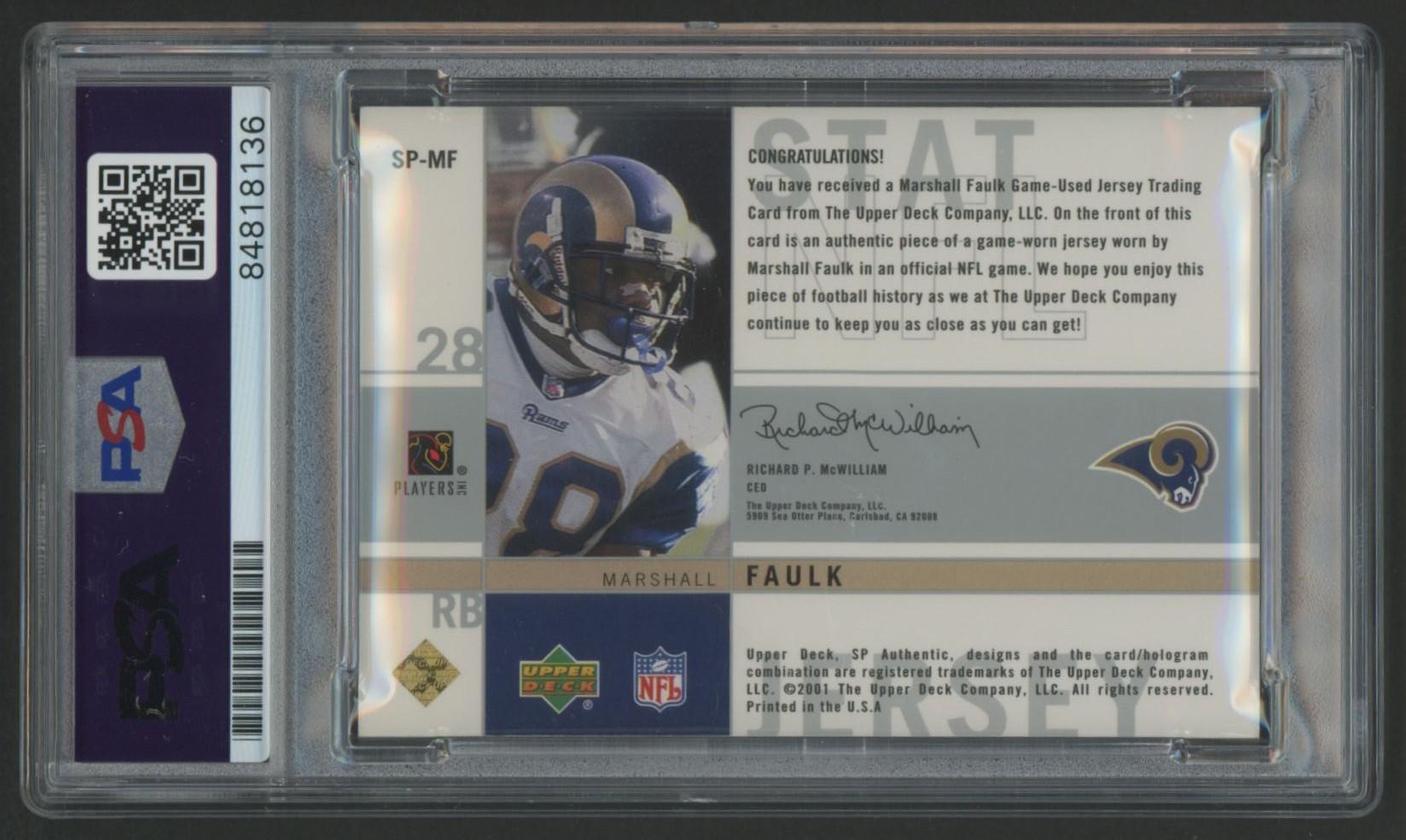 Marshall Faulk Signed 2001 SP Authentic Jersey #SPMF #1194/1359 (PSA) at PristineAuction.com Marshall Faulk Signed 2001 SP Authentic Jersey #SPMF #1194/1359 (PSA) at PristineAuction.com