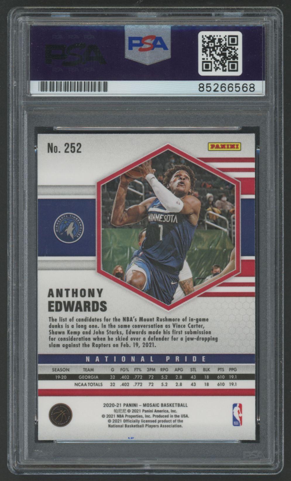 Anthony Edwards Signed 2020 Mosaic #252 (PSA | Autograph Graded 10) at PristineAuction.com Anthony Edwards Signed 2020 Mosaic #252 (PSA | Autograph Graded 10) at PristineAuction.com