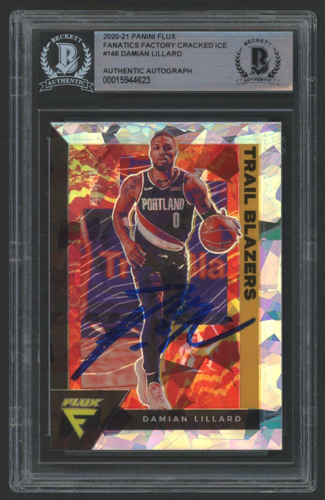 Damian Lillard Signed 2020-21 Panini Flux Fanatics Factory Cracked Ice #146 (BGS) at PristineAuction.com Damian Lillard Signed 2020-21 Panini Flux Fanatics Factory Cracked Ice #146 (BGS) at PristineAuction.com