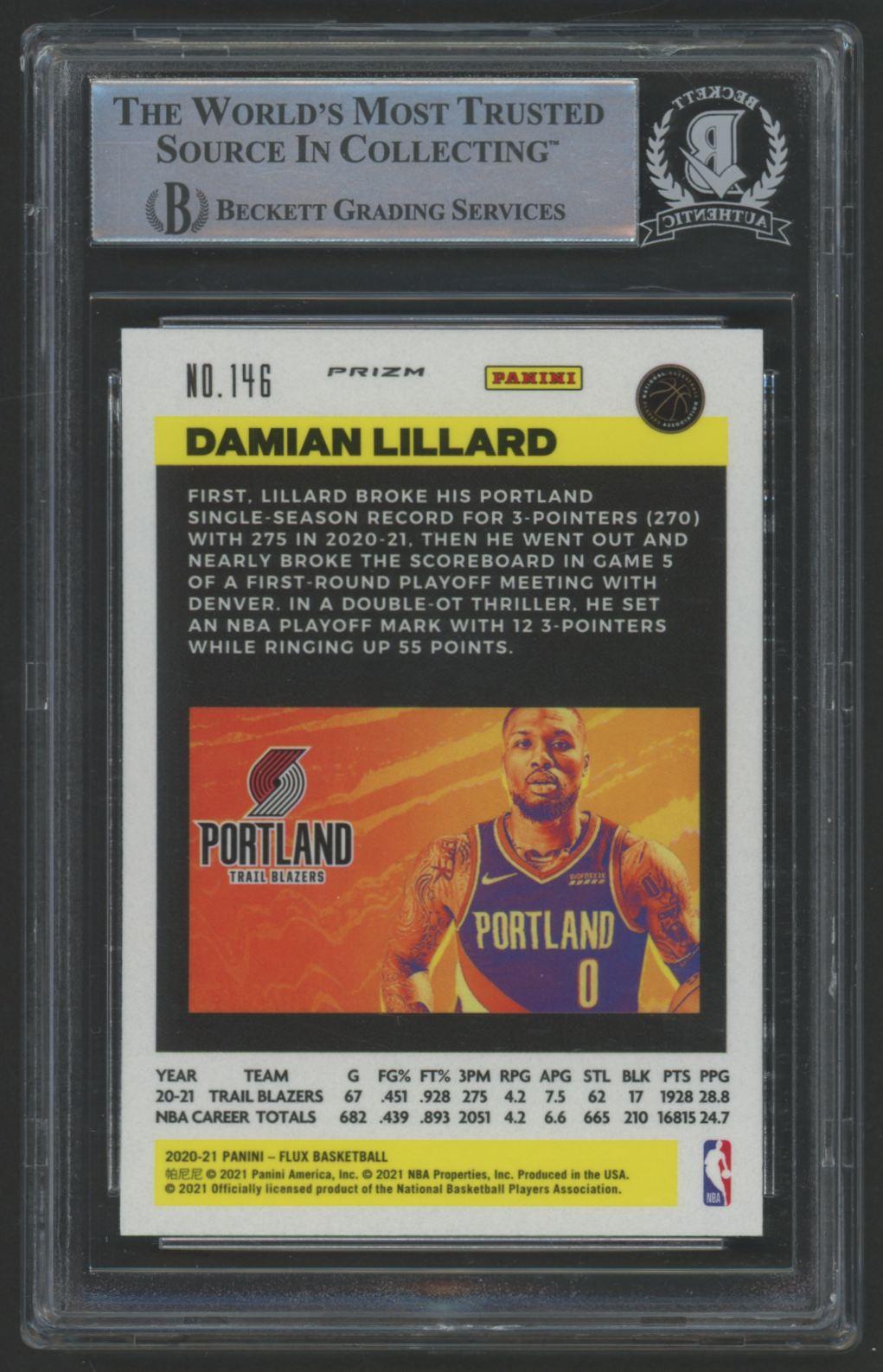 Damian Lillard Signed 2020-21 Panini Flux Fanatics Factory Cracked Ice #146 (BGS) at PristineAuction.com Damian Lillard Signed 2020-21 Panini Flux Fanatics Factory Cracked Ice #146 (BGS) at PristineAuction.com
