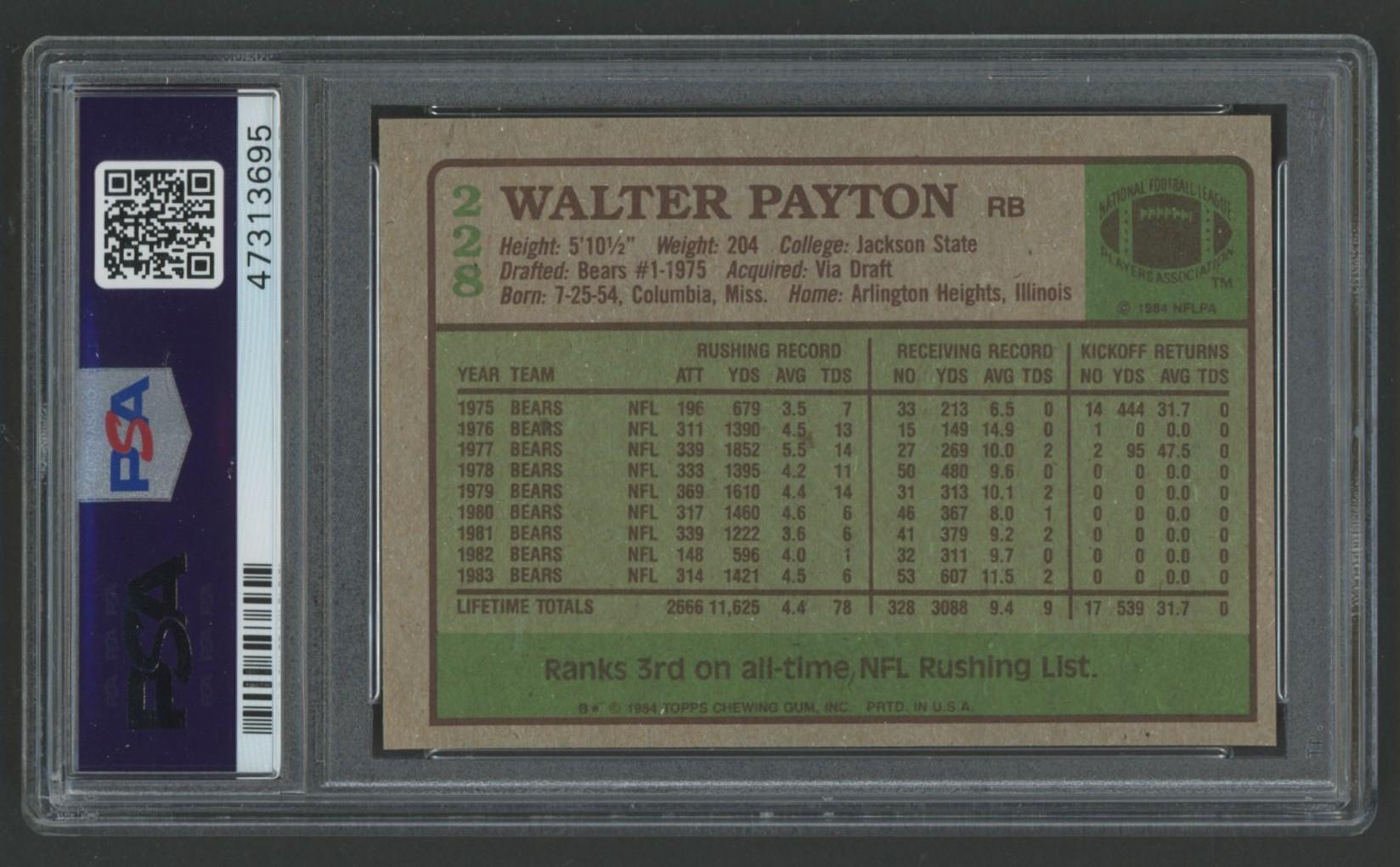 Walter Payton 1984 Topps #228 (PSA 8) at PristineAuction.com Walter Payton 1984 Topps #228 (PSA 8) at PristineAuction.com