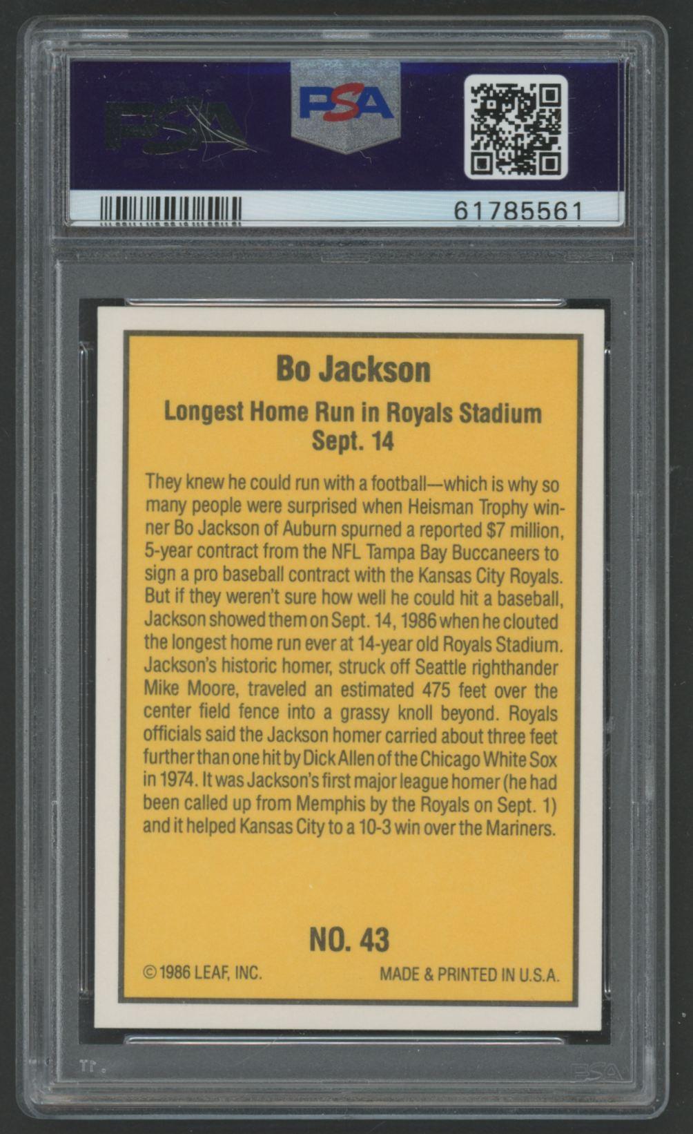 Bo Jackson 1986 Donruss Highlights #43 (PSA 10) at PristineAuction.com Bo Jackson 1986 Donruss Highlights #43 (PSA 10) at PristineAuction.com