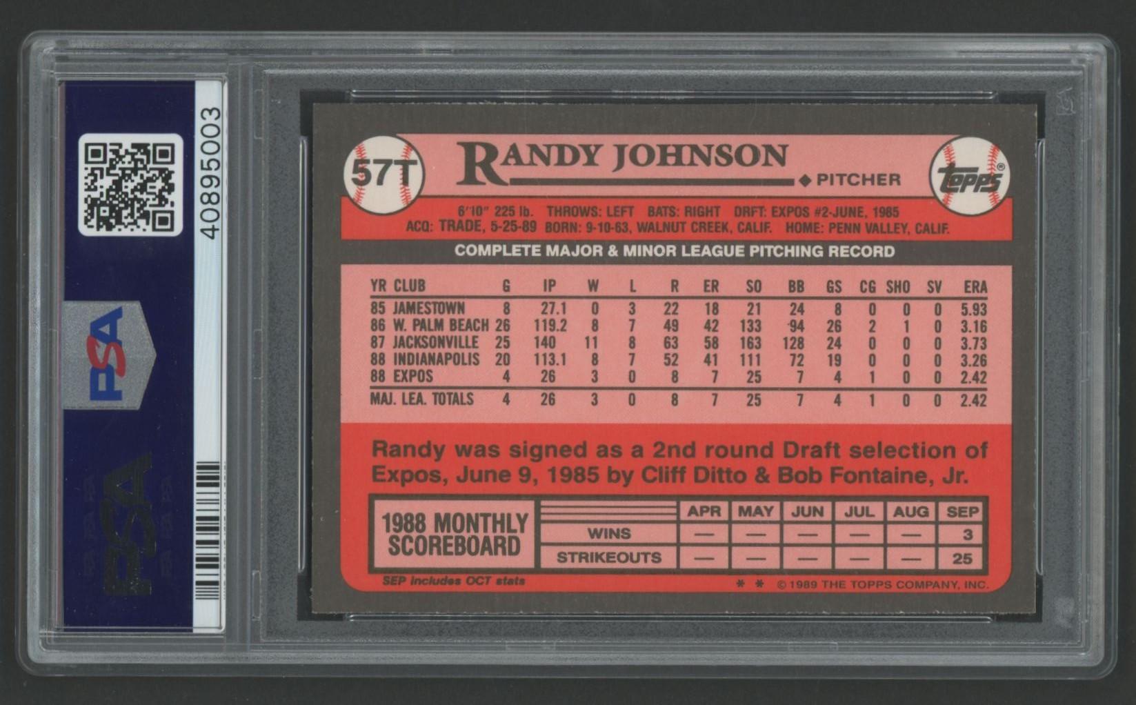 Randy Johnson 1989 Topps Traded #57T RC (PSA 10) at PristineAuction.com Randy Johnson 1989 Topps Traded #57T RC (PSA 10) at PristineAuction.com