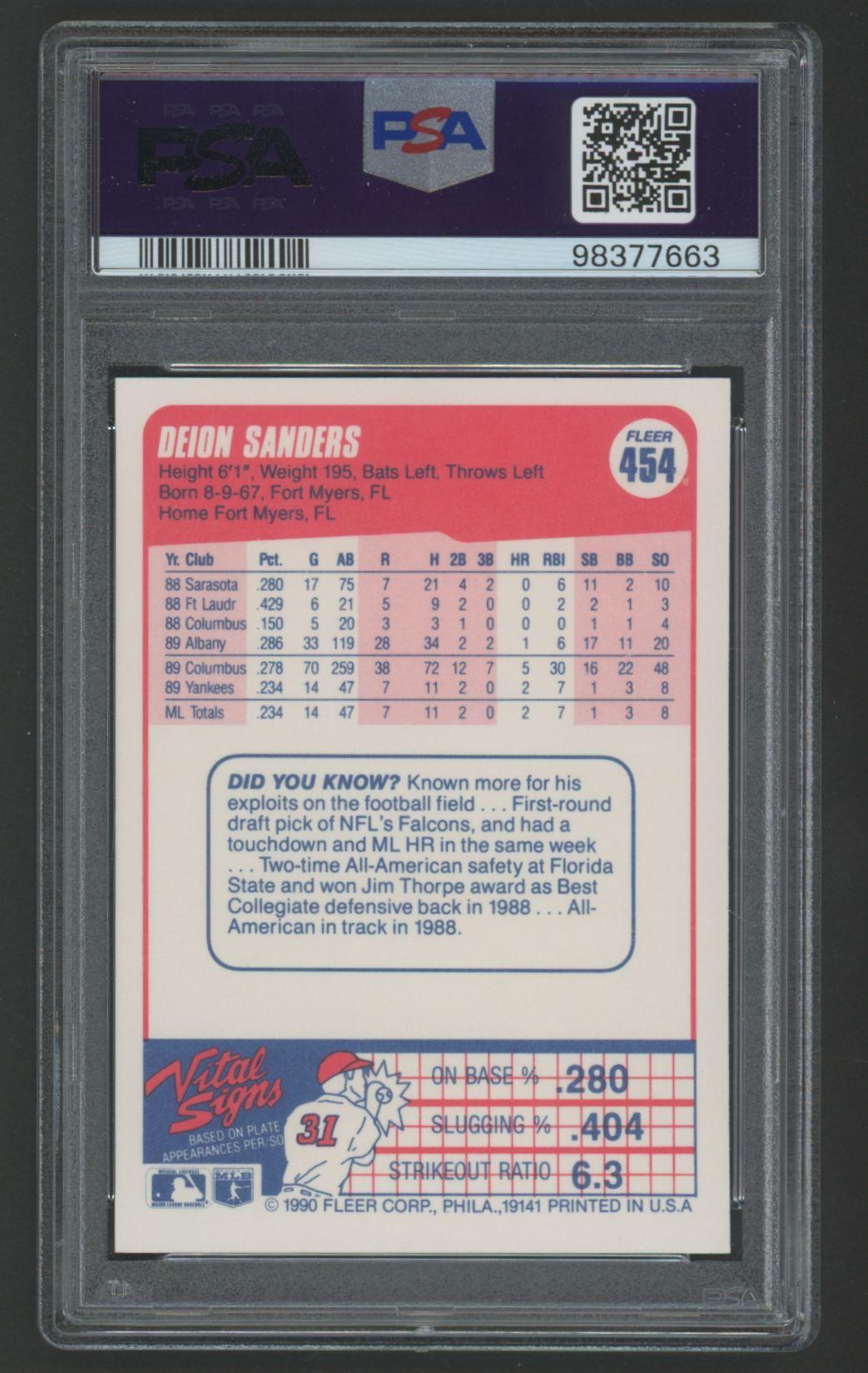 Deion Sanders 1990 Fleer #454 (PSA 10) at PristineAuction.com Deion Sanders 1990 Fleer #454 (PSA 10) at PristineAuction.com