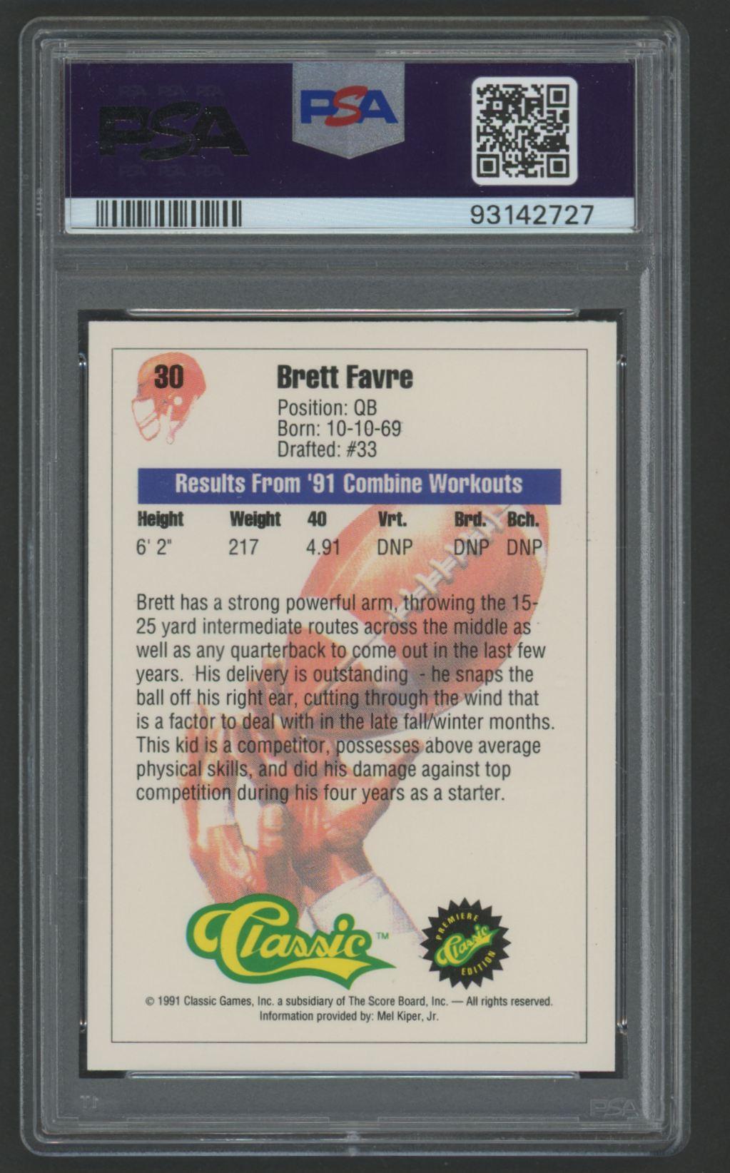 Brett Favre 1991 Classic #30 RC (PSA 10) at PristineAuction.com Brett Favre 1991 Classic #30 RC (PSA 10) at PristineAuction.com