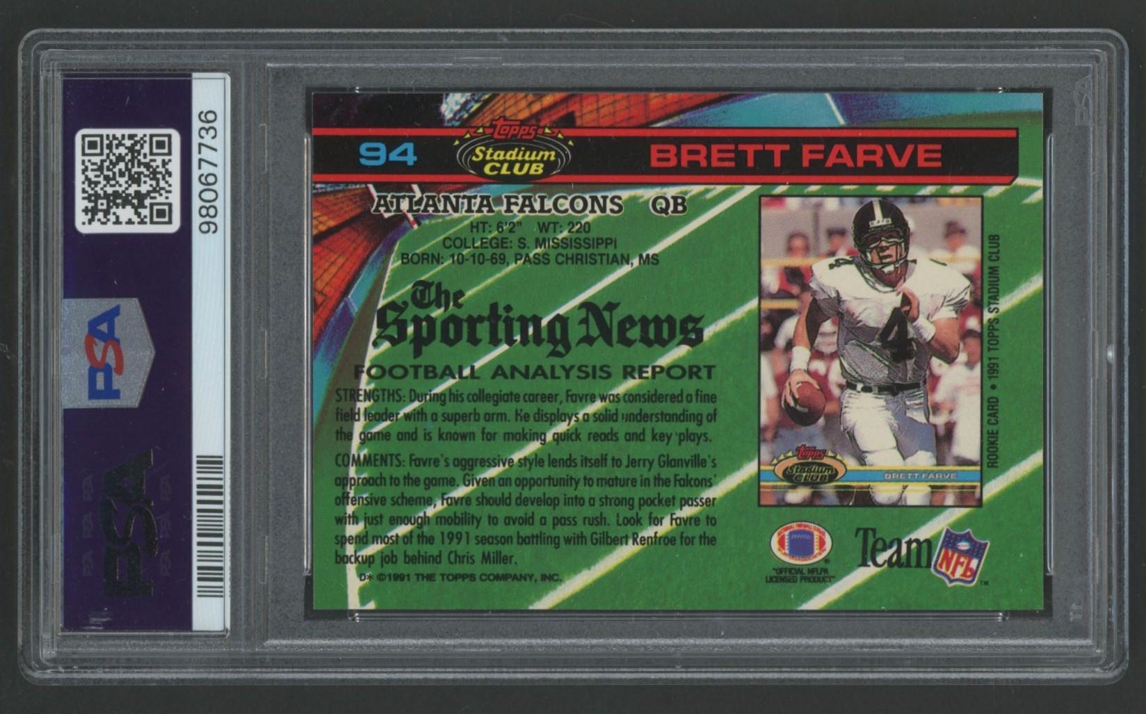 Brett Favre 1991 Stadium Club #94 (PSA 9) at PristineAuction.com Brett Favre 1991 Stadium Club #94 (PSA 9) at PristineAuction.com