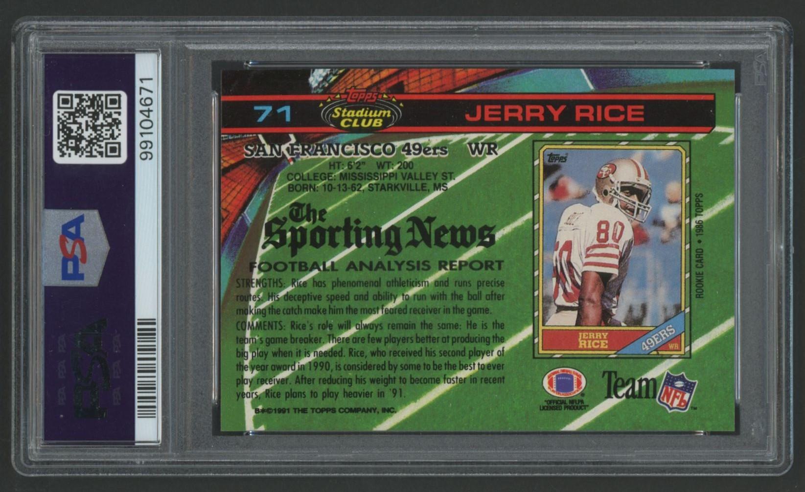 Jerry Rice 1991 Stadium Club #71 (PSA 10) at PristineAuction.com Jerry Rice 1991 Stadium Club #71 (PSA 10) at PristineAuction.com