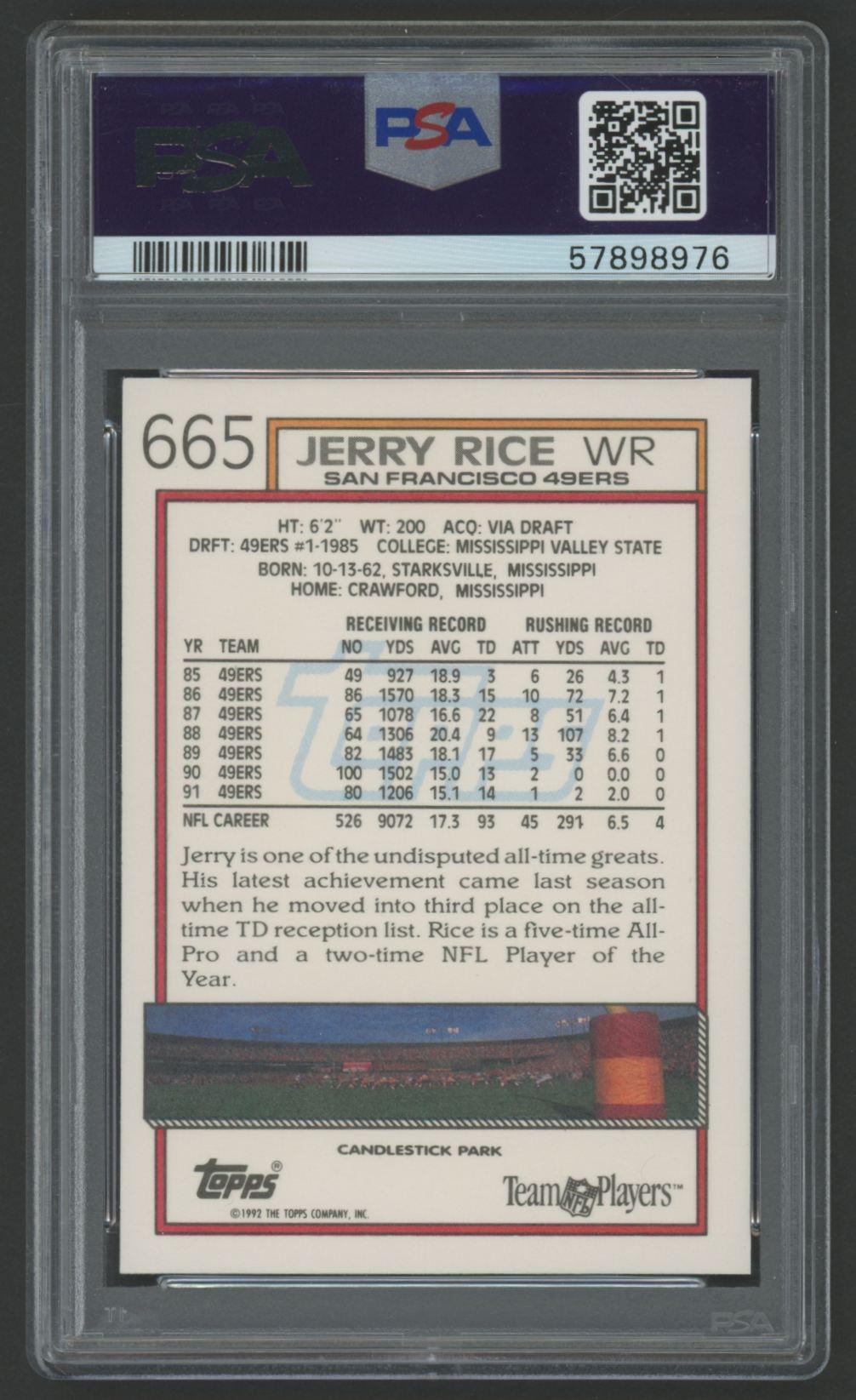Jerry Rice 1992 Topps #665 (PSA 10) at PristineAuction.com Jerry Rice 1992 Topps #665 (PSA 10) at PristineAuction.com