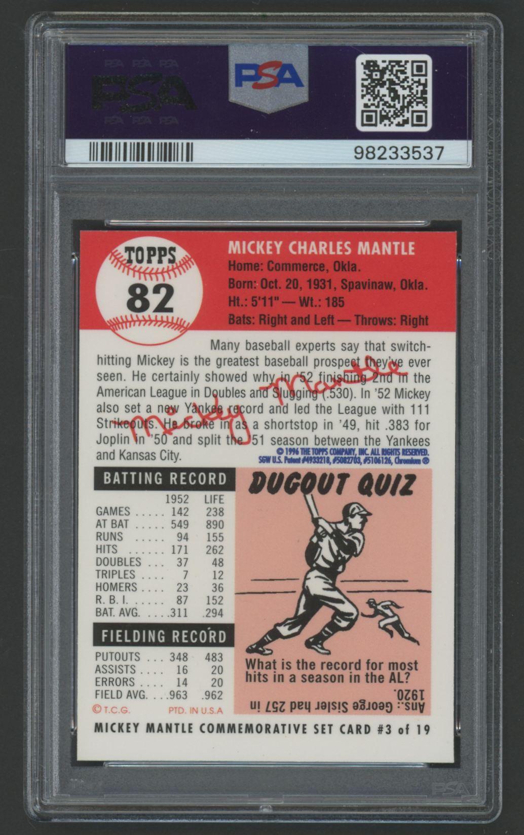Mickey Mantle 1996 Topps Finest / 1953 Reprint #3 (PSA 8) at PristineAuction.com Mickey Mantle 1996 Topps Finest / 1953 Reprint #3 (PSA 8) at PristineAuction.com
