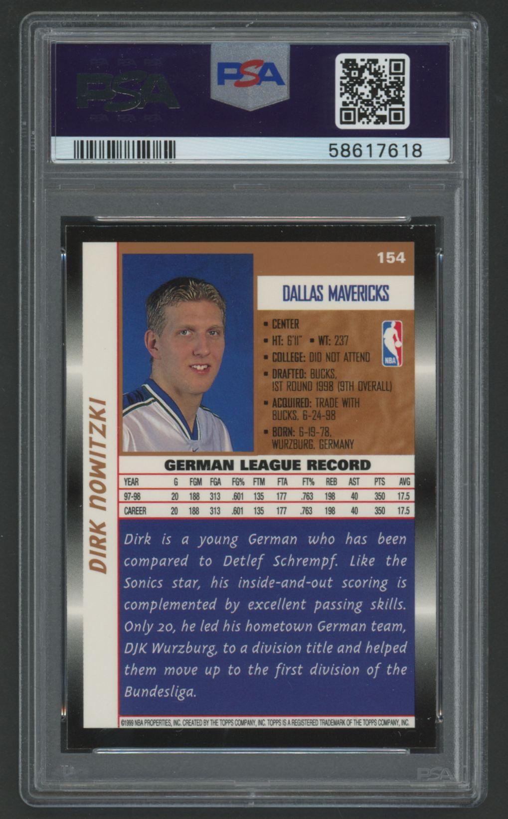 Dirk Nowitzki 1998-99 Topps #154 RC (PSA 9) at PristineAuction.com Dirk Nowitzki 1998-99 Topps #154 RC (PSA 9) at PristineAuction.com