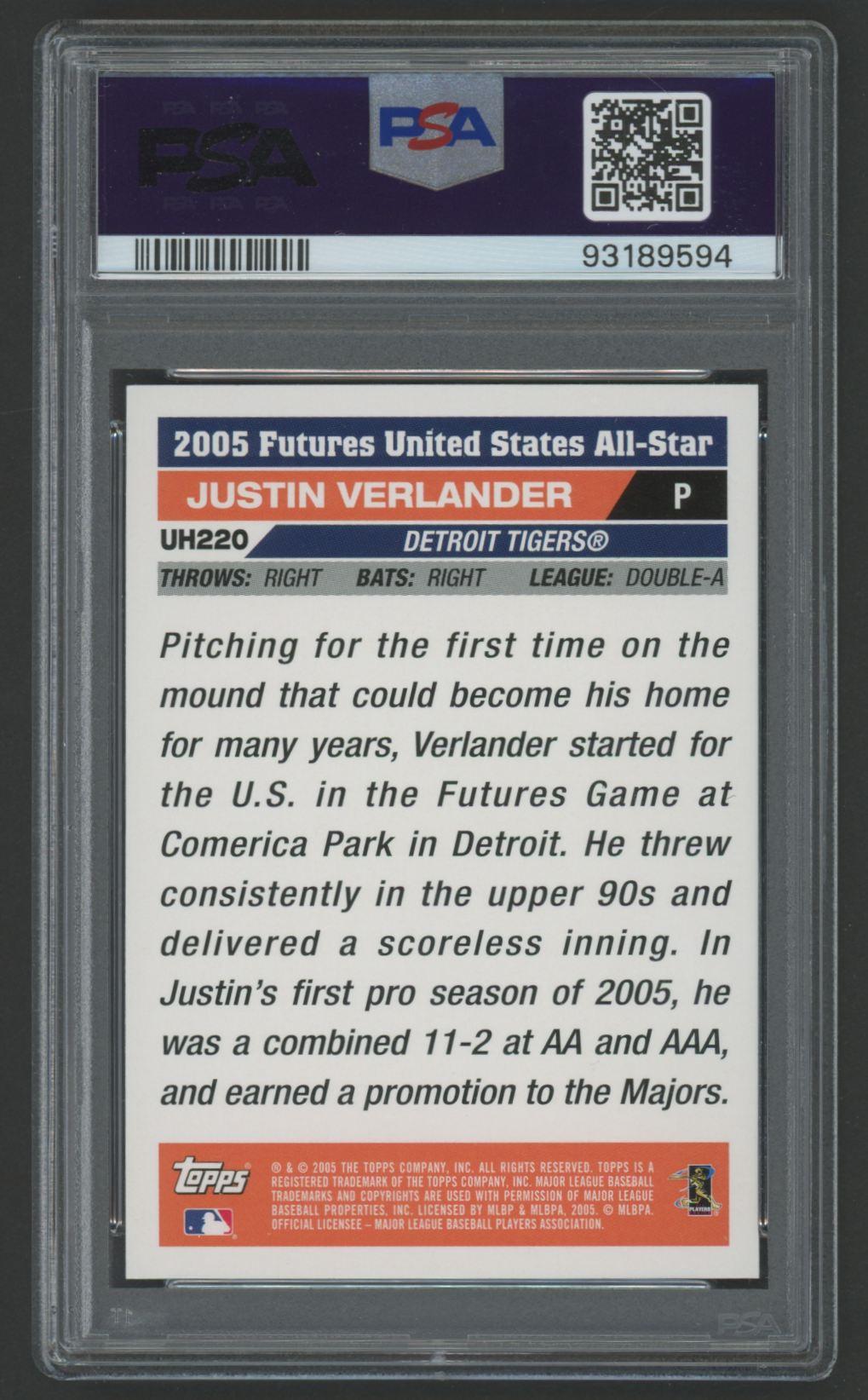 Justin Verlander 2005 Topps Updates & Highlights #UH220 RC (PSA 9) at PristineAuction.com Justin Verlander 2005 Topps Updates & Highlights #UH220 RC (PSA 9) at PristineAuction.com