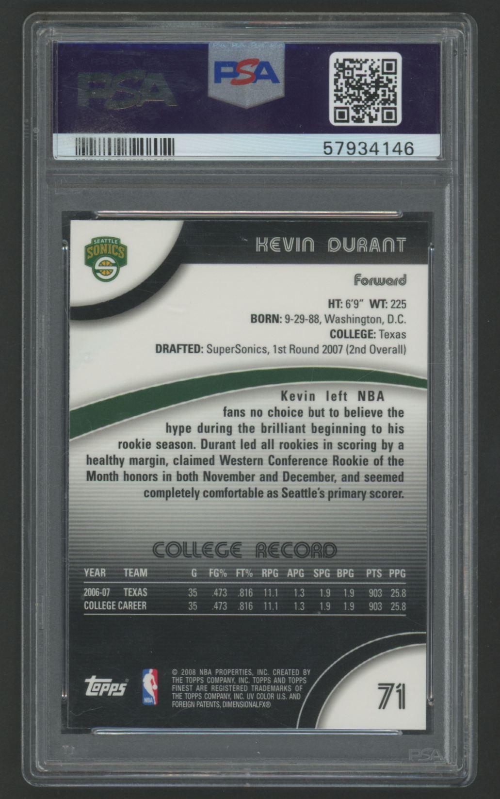 Kevin Durant 2007-08 Finest #71 RC (PSA 9) at PristineAuction.com Kevin Durant 2007-08 Finest #71 RC (PSA 9) at PristineAuction.com