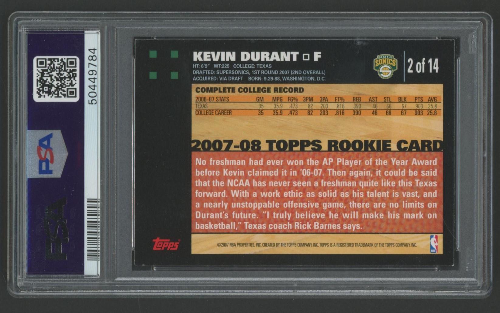 Kevin Durant 2007 Topps #2 RC (PSA 9) at PristineAuction.com Kevin Durant 2007 Topps #2 RC (PSA 9) at PristineAuction.com