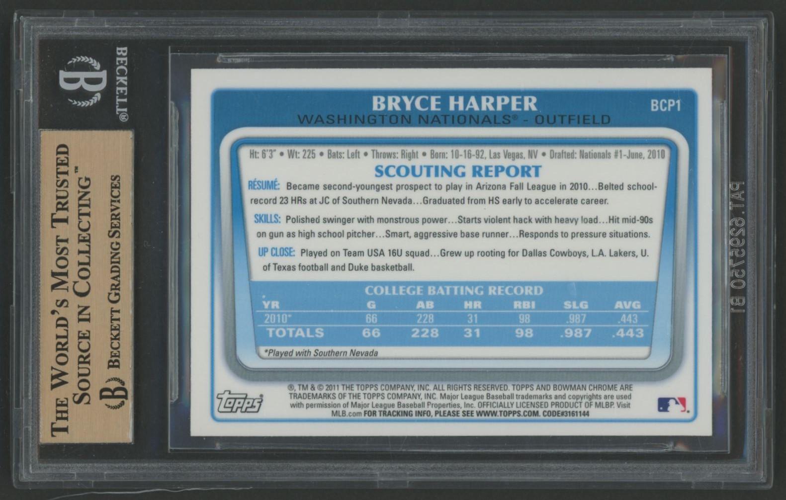 Bryce Harper 2011 Bowman Chrome Prospects #BCP1 (BGS 9.5) at PristineAuction.com Bryce Harper 2011 Bowman Chrome Prospects #BCP1 (BGS 9.5) at PristineAuction.com