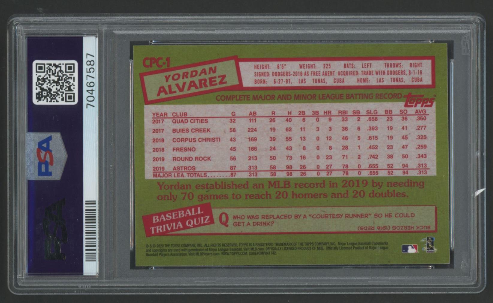 Yordan Alvarez 2020 Topps Update '85 Topps Silver Pack Chrome #CPC1 (PSA 10) at PristineAuction.com Yordan Alvarez 2020 Topps Update '85 Topps Silver Pack Chrome #CPC1 (PSA 10) at PristineAuction.com