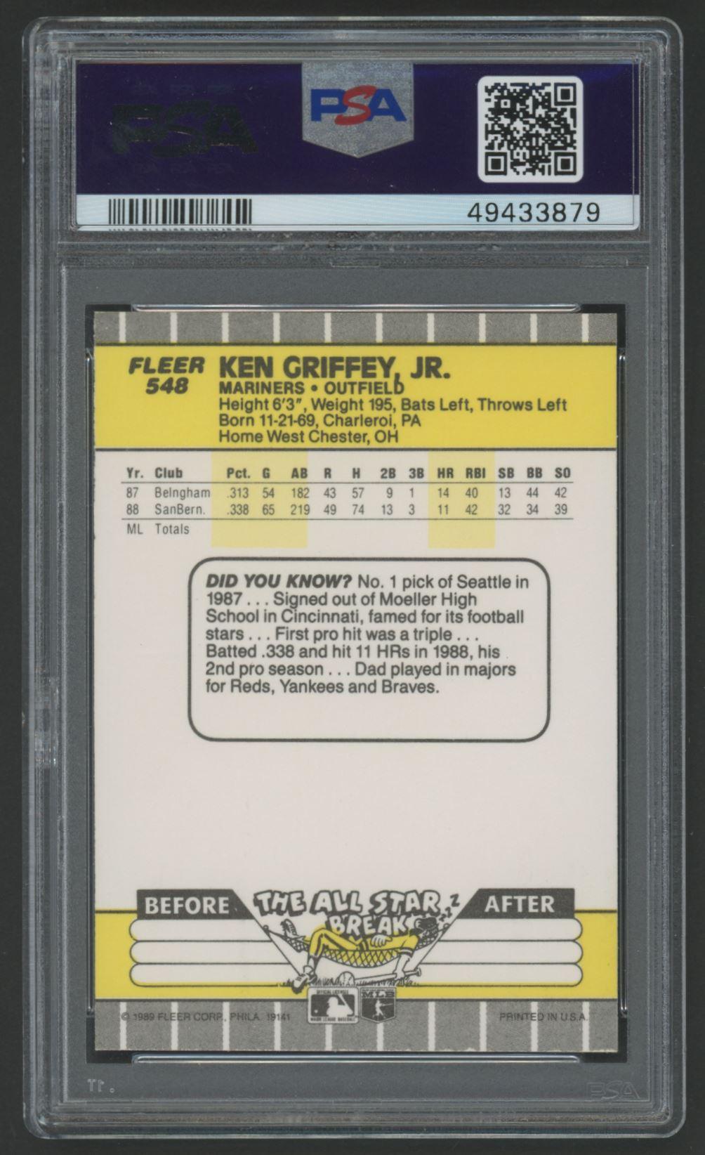 Ken Griffey Jr. 1989 Fleer #548 RC (PSA 9) at PristineAuction.com Ken Griffey Jr. 1989 Fleer #548 RC (PSA 9) at PristineAuction.com