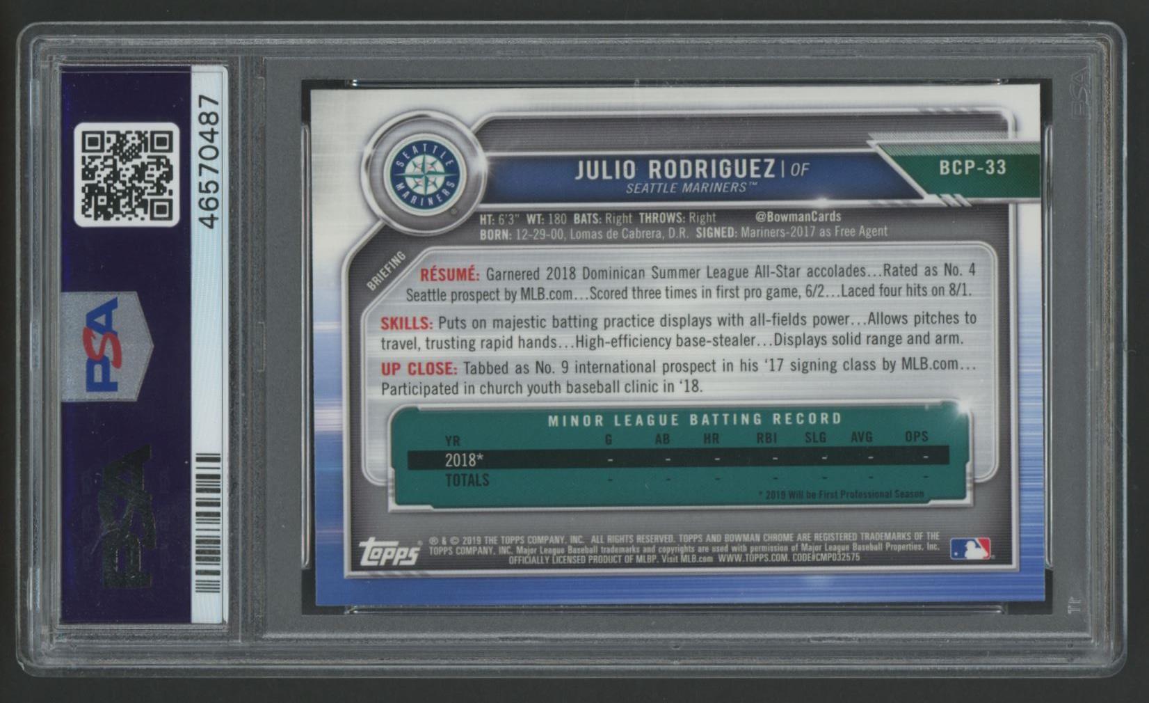 Julio Rodriguez 2019 Bowman Chrome Prospects #BCP33 (PSA 10) at PristineAuction.com Julio Rodriguez 2019 Bowman Chrome Prospects #BCP33 (PSA 10) at PristineAuction.com
