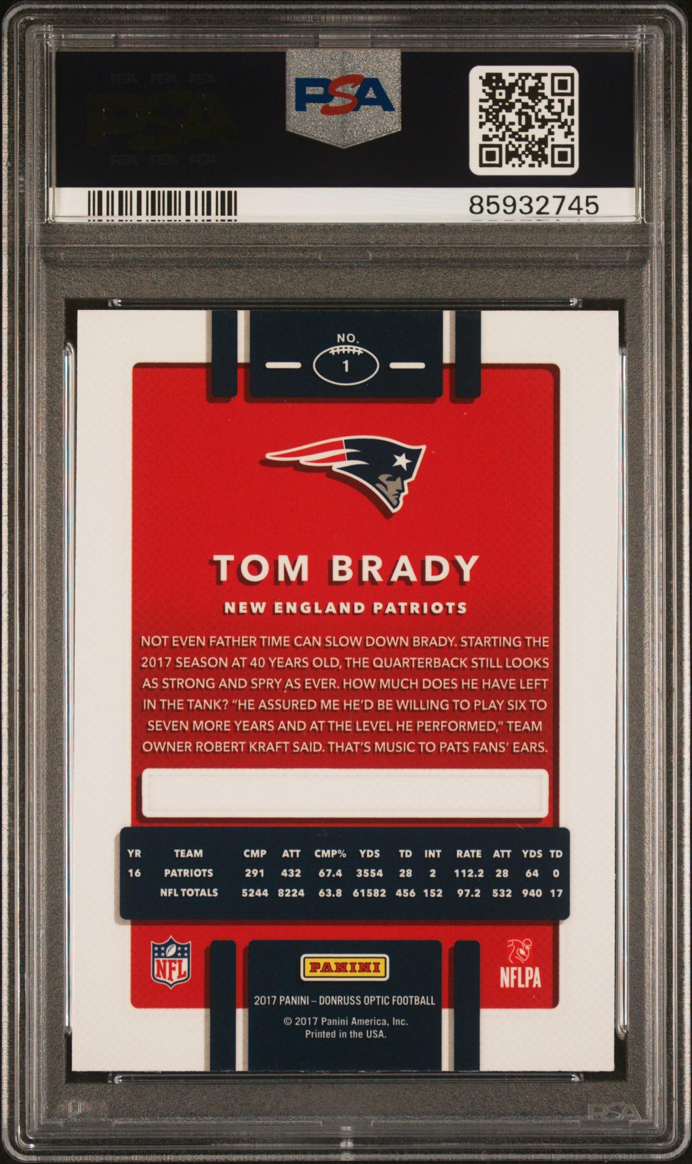 Tom Brady 2017 Panini Donruss Optic #1 (PSA 10) at PristineAuction.com Tom Brady 2017 Panini Donruss Optic #1 (PSA 10) at PristineAuction.com