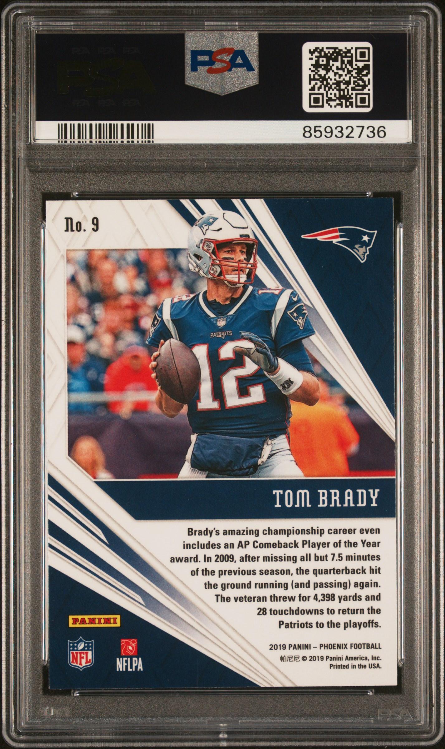 Tom Brady 2019 Panini Phoenix Comeback #9 (PSA 10) at PristineAuction.com Tom Brady 2019 Panini Phoenix Comeback #9 (PSA 10) at PristineAuction.com