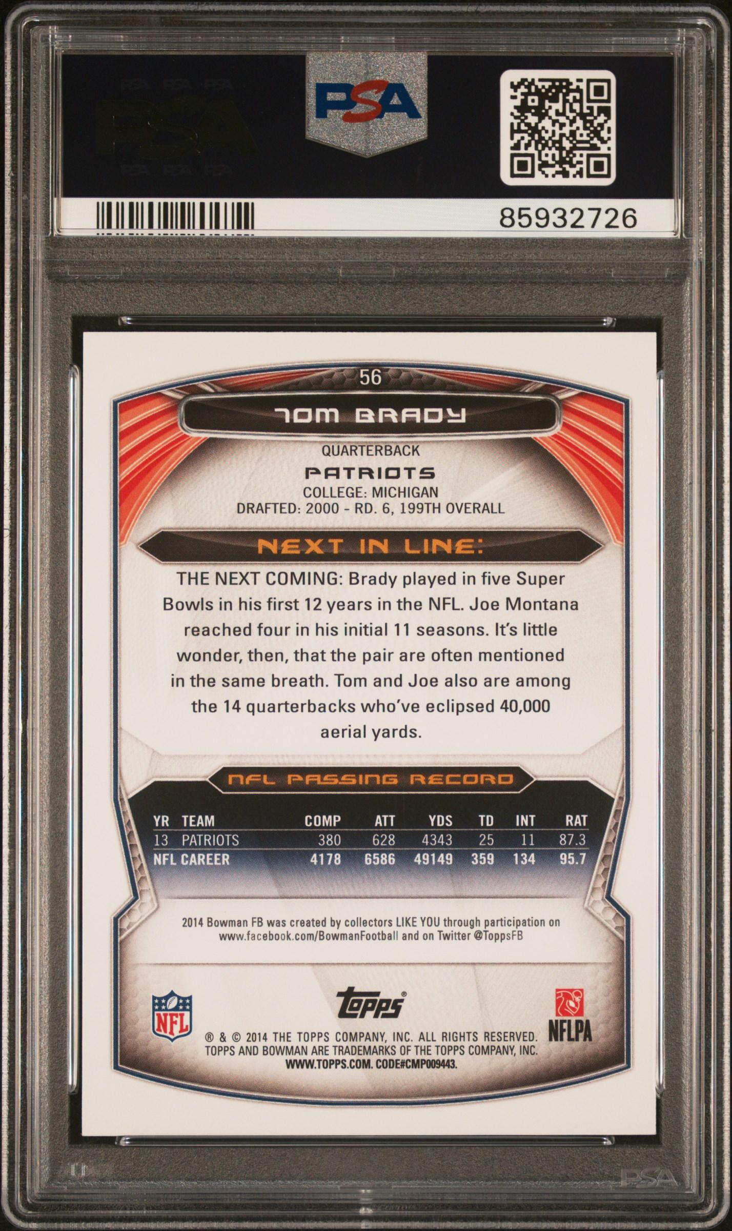 Tom Brady 2014 Bowman #56 (PSA 10) at PristineAuction.com Tom Brady 2014 Bowman #56 (PSA 10) at PristineAuction.com