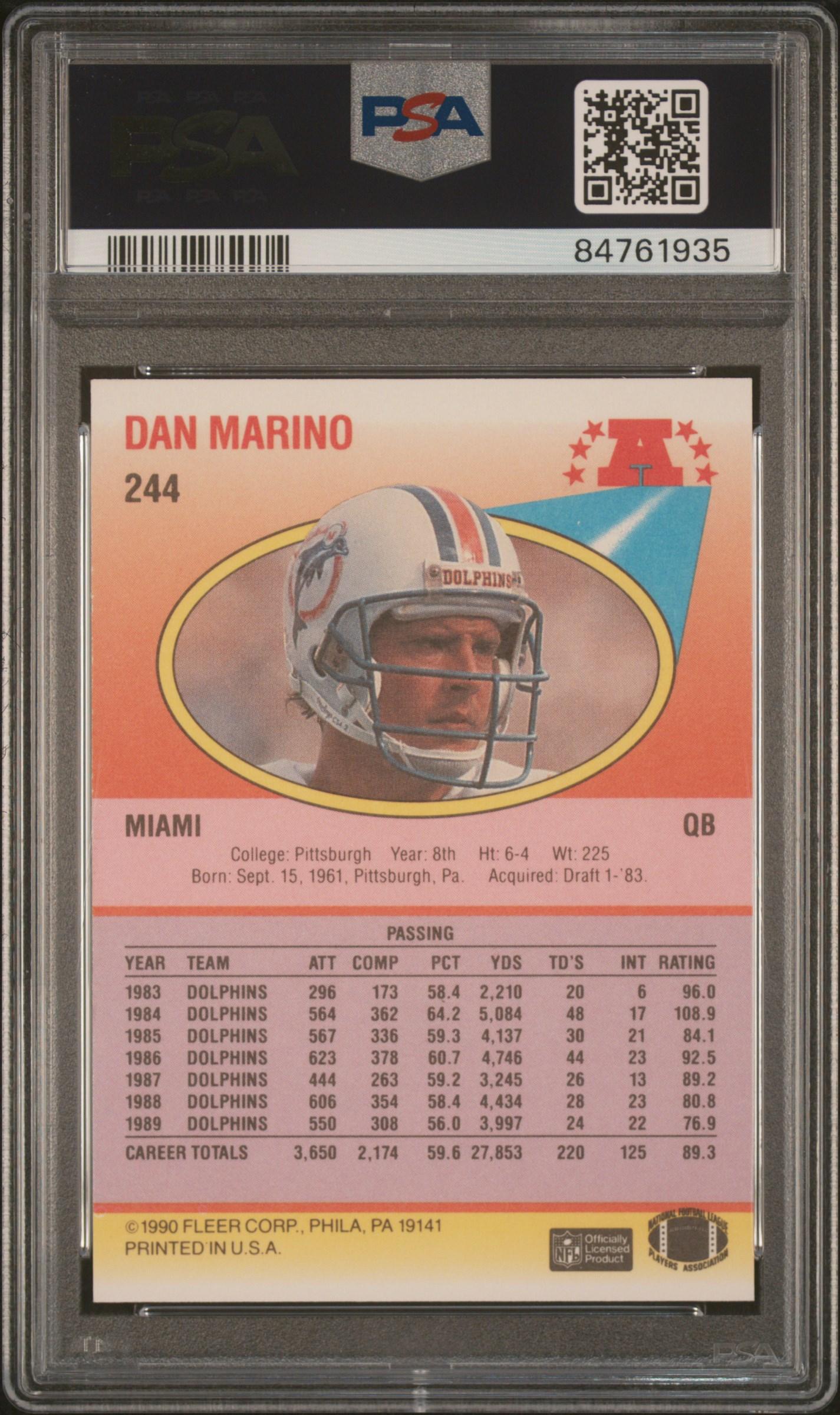 Dan Marino 1990 Fleer #244 (PSA 10) at PristineAuction.com Dan Marino 1990 Fleer #244 (PSA 10) at PristineAuction.com