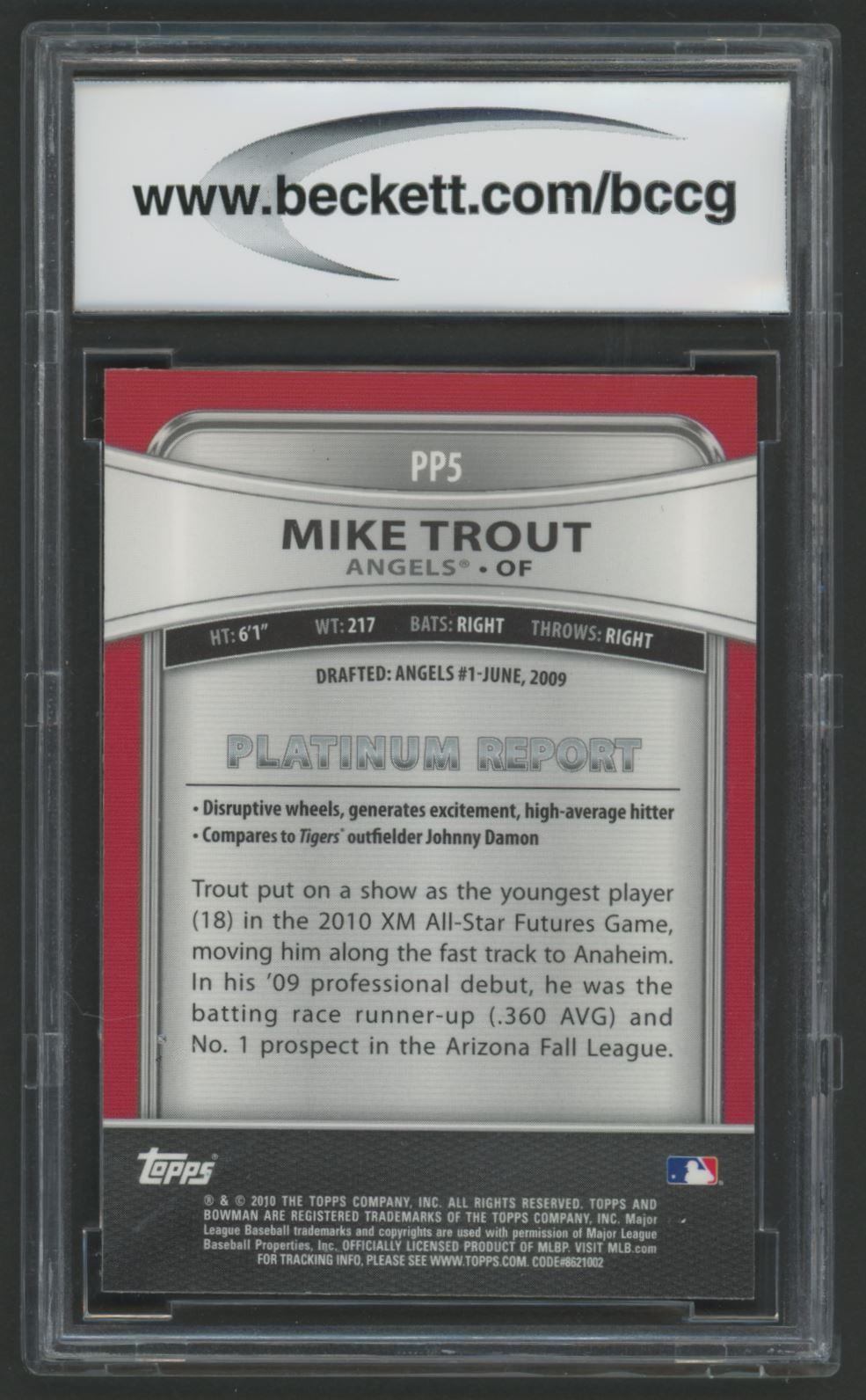 Mike Trout 2010 Bowman Platinum Prospects #PP5 RC (BCCG 9) at PristineAuction.com Mike Trout 2010 Bowman Platinum Prospects #PP5 RC (BCCG 9) at PristineAuction.com